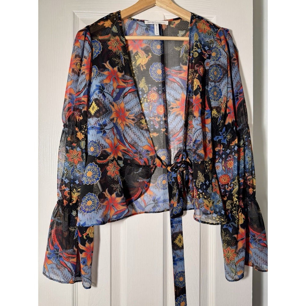 BCBGeneration Sheer Wrap Top Sz XS Y2K Fairy Whimsigoth Festival Phoebe
